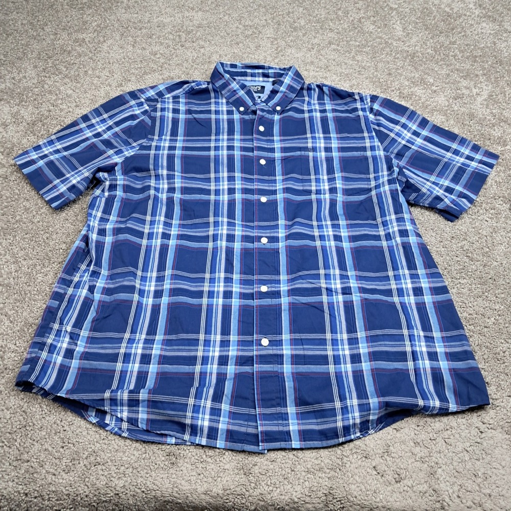 Chaps Mens XXL Blue Plaid Short Sleeve Easy Care Button Down Shirt 8330